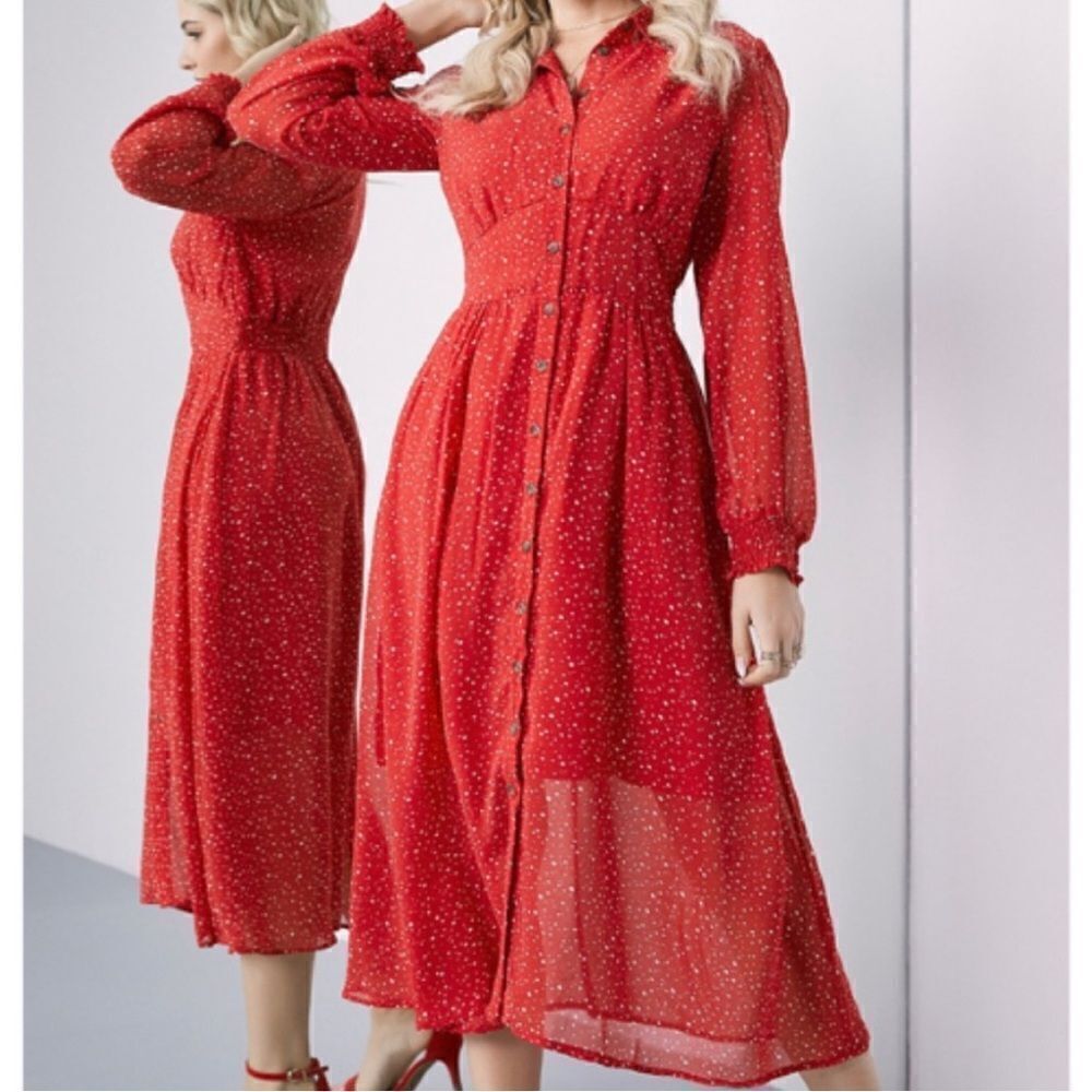 Suzanne Betro Red and Ivory Polka Dot Button Front Dress XL - Picture 12 of 12